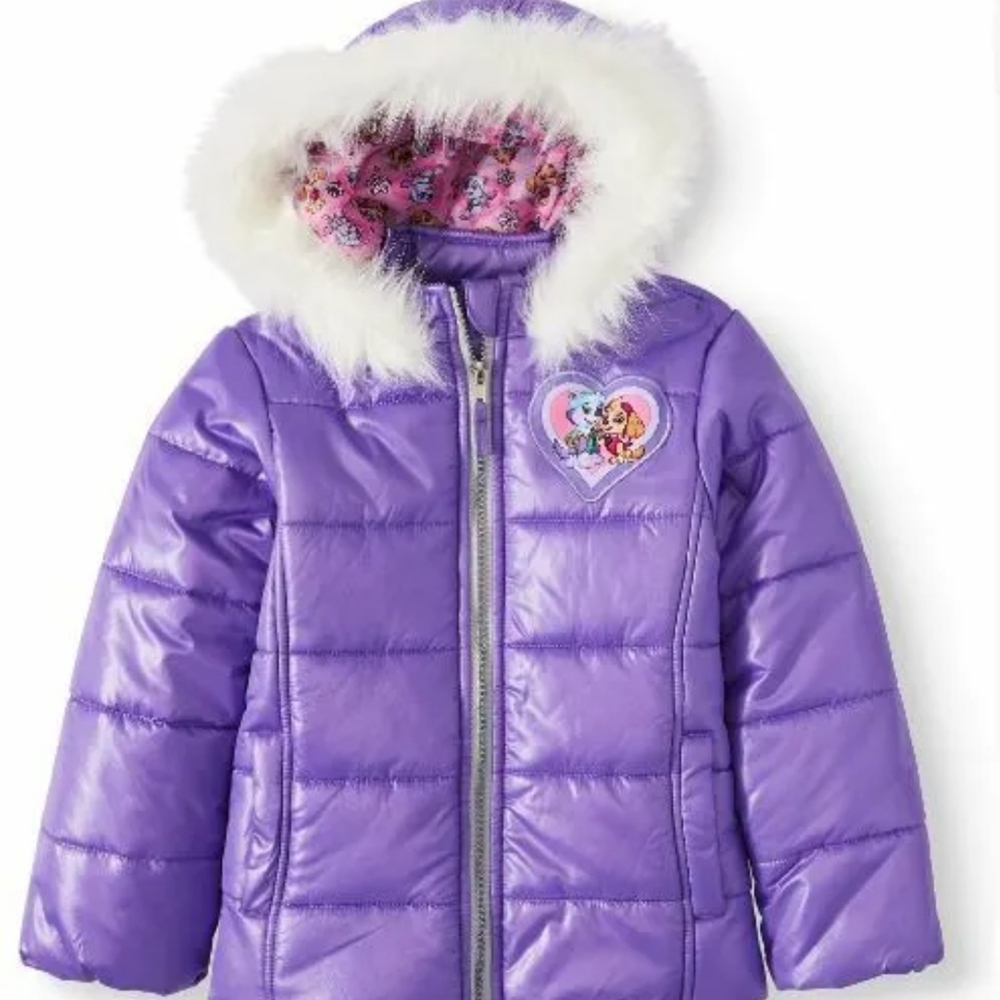 Paw Patrol Skye Puffer Winter Jacket Size 2T Faux Fur Trimmed Hooded Coat NWT